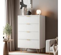 Yeutre - Cómoda con 4 cajones, cómoda de dormitorio blanco, mueble de almacenamiento moderno con asas y patas doradas para sala de estar, dormitorio, oficina (blanco A-4 cajones, 60 x 34 x 91 cm)