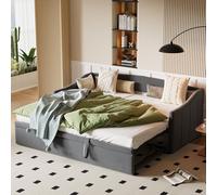 Yeutre Sofá cama de 2 plazas 90/180 x 200 cm, sofá cama convertible extensible con somier de láminas, camas nido y tela aterciopelada, sin colchón (gris 2)