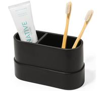 YEW DESIGN - Gran portacepillos Negro Mate para el baño - 2 Compartimentos para Pasta de Dientes y cepillos eléctricos
