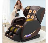 yewglen Sillón de Masaje,14 Rodillos de Masaje,Calefacción Lumbar,8 Bolsas de Aire,Altavoz Bluetooth,Controlador de Pantalla Táctil,Sillón Reclinable de Gravedad Cero para Cine en Casa (Marrón)