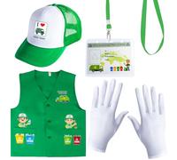 Yewong Camión de basura para niños, accesorios de disfraz de camión de basura, chaleco de reciclaje, gorro, guantes, tarjeta de identificación para el día de la carrera