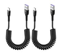 Yewseas 2 PCS Cable en Espiral USB C a USB A, Negro, 0,4m, para Carga Rápida y Transferencia de Datos, Compatible con Android Auto y Dispositivos Móviles, Diseño Ajustable y Durable