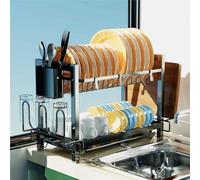 Yexati - Escurridor de platos de 2 niveles, escurridor de platos de gran capacidad, estante para platos de cocina con organizador de utensilios, escurridor de platos con soporte para tabla de cortar,