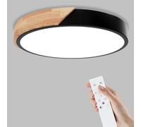Yexati Plafón LED Redondo de Madera, 32W 6000K/4000K/3000K,3200LM, IP44 Lámpara de Techo Regulable con Mando a Distancia,Lampara LED Techo Modernos de Madera con para Baño, Cocina, Balcón, Negro