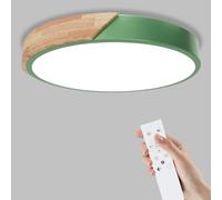 Yexati Plafón LED Redondo de Madera, 32W 6000K/4000K/3000K,3200LM, IP44 Lámpara de Techo Regulable con Mando a Distancia,Lampara LED Techo Modernos de Madera con para Baño, Cocina, Balcón, Verde