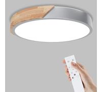Yexati Plafón LED Redondo de Madera, 32W 6000K/4000K/3000K,3200LM, IP44 Lámpara de Techo Regulable con Mando a Distancia,Lampara LED Techo Modernos de Madera con para Baño, Cocina, Balcón, Gris