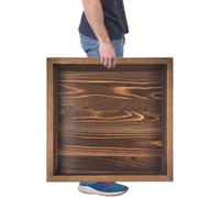 YEXEXINM Bandeja otomana cuadrada extragrande de 24 x 24 pulgadas, bandejas rústicas de madera, bandeja decorativa clásica de madera de nogal negro para sala de estar, encimera de cocina