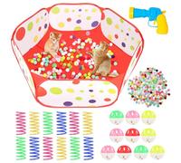 YEXEXINM Piscina de pelotas para gatos, tienda de campaña para gatos con 200 bolas de juguete para gatos, 10 bolas de campana, 12 juguetes de resorte y 1 pelota, juguetes interactivos para jugar