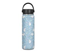 Yexignaon Cute Bunny - Botella de agua aislada con asa, a prueba de fugas, de acero inoxidable, reutilizable, termo de viaje para bebidas calientes, 20 onzas
