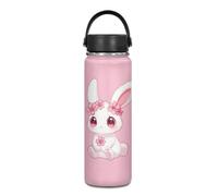 Yexignaon Cute Bunny - Botella de agua aislada para niños y niñas, de acero inoxidable, para la escuela, duradera, para bebidas calientes, vaso de viaje de 20 onzas con asa y tapa