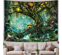YEXIT Tapiz mágico del bosque de cuentos de hadas, árbol de la vida natural con elfos, tapiz de paisaje para colgar en la pared para sala de estar, dormitorio, decoración de 44 x 60 pulgadas