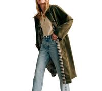 YEXPINE Gabardina de gran tamaño para mujer, con botonadura única, resistente al viento, chaqueta larga clásica con botones, Verde, Large