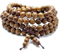 Yexueer 108 cuentas de oración de 8 mm, pulsera de cuentas de oración budista, collar de cuentas de oración tibetana de madera natural, unisex, tejido a mano, estatua de Buda, accesorios de meditación