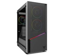 YEYIAN Chasis PC Caja Gamer Elara Mid-Tower, Compatible con ATX/M-ATX/ITX, Panel de Cristal Templado, 4 Ventiladores Incluidos RGB (3 Frontal y 1 Trasero), Color Negro