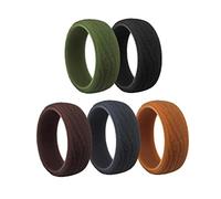 Yeyll Anillo de boda de silicona para hombre, paquete de 5 unidades, tamaño 7, 9, 10, diseño elegante y textura de corteza, anillos de boda de goma de 8,7 mm de ancho para atletas de entrenamiento