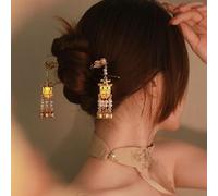 Yezhenzhen 2 pinzas para el pelo de estilo antiguo, linterna china, flor de loto, tocados con borlas para mujeres y niñas, moño recogido de cola de caballo para cabello fino y grueso