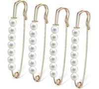 Yezhenzhen Broche de perlas doradas para mujer, 4 piezas de alfileres de seguridad grandes, decoración, diadema, suéter, camisa, falda, pantalones, mangas, sombrero, cuello, bufanda, bolsa, moda, boda