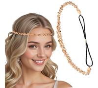 Yezhenzhen Diadema dorada para mujer, diadema de diamantes de imitación brillantes, elegante cadena para la cabeza, adecuada para novias y damas de honor en fiestas de boda