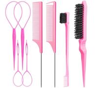 Yezhenzhen El juego de 8 peines para peinar el cabello incluye 4 herramientas de cola de pelo, 2 estilos de peine de cola de rata, 1 cepillo de cerdas para el pelo de la parte trasera, 1 cepillo de