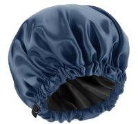 Yezhenzhen Gorro de ducha, gorro de ducha 100% con forro de satén real, gorro de ducha extra grande para mujer, reutilizable, impermeable, tamaño ajustable y gorros de baño de pelo largo