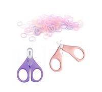Yezhenzhen Juego de 50 bandas elásticas coloridas para el cabello con 2 mini tijeras coloridas para un fácil corte, cortador de banda de goma, accesorios para el cabello sin daños para niños pequeños