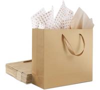 Yezhenzhen Paquete de 12 bolsas de papel kraft, bolsas de regalo de papel marrón (con asas de cinta) para compras, despedidas de soltera, bodas, Navidad y vacaciones (12.5 x 4.5 x 11 pulgadas)