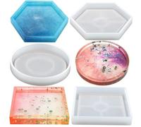 Yezhenzhen Paquete de 3 moldes de silicona para posavasos de bricolaje, incluye moldes redondos, cuadrados, hexagonales, para fundición con resina, cemento