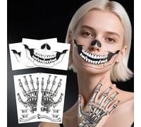 Yezirzax 4 hojas de tatuajes de Halloween, tatuajes temporales de cara de terror, resistentes al agua, esqueleto falso, zombie, tatuajes faciales, pegatinas de maquillaje, accesorios de maquillaje