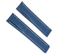 yeziu Calfskin Leather Watch Strap With Folding Buckle For Breitling Avenger/navitimer Premier Bracelet WatchBand 20mm 22mm 24m(Ligh Blue Flat,24mm Black Buckle)