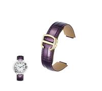 yeziu Correa de cuero genuino convexa para correas de reloj Cartier Ballon Bleu con hebillas plegables(Purpleg,11-18mm)