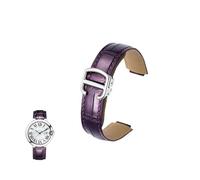 yeziu Correa de cuero genuino convexa para correas de reloj Cartier Ballon Bleu con hebillas plegables(Purples,14-22mm)