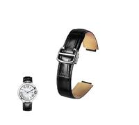 yeziu Correa de cuero genuino convexa para correas de reloj Cartier Ballon Bleu con hebillas plegables(Blacks,11-18mm)