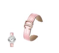 yeziu Correa de cuero genuino convexa para correas de reloj Cartier Ballon Bleu con hebillas plegables(Pinkr,11-18mm)
