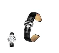 yeziu Correa de cuero genuino convexa para correas de reloj Cartier Ballon Bleu con hebillas plegables(Blacks,11-18mm)
