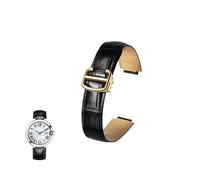 yeziu Correa de cuero genuino convexa para correas de reloj Cartier Ballon Bleu con hebillas plegables(Blackg,12-20mm)