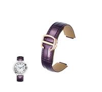 yeziu Correa de cuero genuino convexa para correas de reloj Cartier Ballon Bleu con hebillas plegables(Purpler,11-18mm)