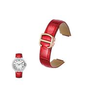 yeziu Correa de cuero genuino convexa para correas de reloj Cartier Ballon Bleu con hebillas plegables(Redr,14-22mm)