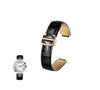 yeziu Correa de cuero genuino convexa para correas de reloj Cartier Ballon Bleu con hebillas plegables(Blackr,12-20mm)
