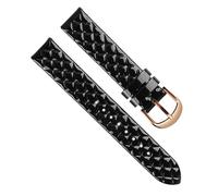 yeziu Correa de reloj de cuero a cuadros de diamante de superficie brillante para Casio 14mm 16mm correa de mujer de moda lacada(White Black,14mm)