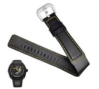 yeziu Correa de reloj de cuero de vaca negro para relojes de pulsera Dietrich OTC-AO1 OT-3 pulsera estomas(Black Yellow Silver)