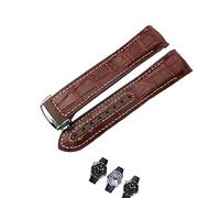 yeziu Correa de reloj de goma de cuero para Omega HydroConquest Seamaster 300 Speedmaster AT150 correa deportiva 19mm 20mm 21mm 22mm(Brown leather white,20mm)