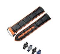 yeziu Correa de reloj de goma de cuero para Omega HydroConquest Seamaster 300 Speedmaster AT150 correa deportiva 19mm 20mm 21mm 22mm(Black leather orange,22mm)