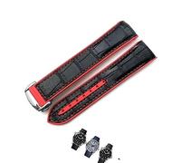 yeziu Correa de reloj de goma de cuero para Omega HydroConquest Seamaster 300 Speedmaster AT150 correa deportiva 19mm 20mm 21mm 22mm(Black leather red,20mm)