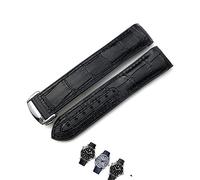 yeziu Correa de reloj de goma de cuero para Omega HydroConquest Seamaster 300 Speedmaster AT150 correa deportiva 19mm 20mm 21mm 22mm(Black leather black,22mm)