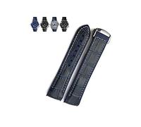 yeziu Pulseras de extremo curvo de cuero de goma correa de reloj para Omega Seamaster 300 Speedmaster AT150 HydroConquest correa deportiva 19mm 20mm 21mm 22mm(Blue leather white,20mm)