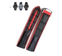 yeziu Pulseras de extremo curvo de cuero de goma correa de reloj para Omega Seamaster 300 Speedmaster AT150 HydroConquest correa deportiva 19mm 20mm 21mm 22mm(Black leather red,22mm)