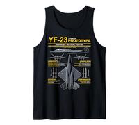 YF-23 Stealth Fighter Military Jet Spec Infografía Amarillo Camiseta sin Mangas
