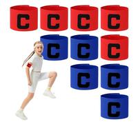 YFaith 10 Piezas Brazalete Capitan Niño, Ajustable Brazalete Futbol Personalizado, con Cordón y Parches Adhesivos, Letra C Brazaletes Rojos y Azules para Fútbol, Rugby, Tenis, Baloncesto