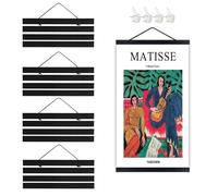 YFaith 4 Piezas Marcos Para Poster, 21 cm Madera Magnetic Poster Hanger, Barra de Pósteres con Cordón, con Clavos, Soporte Magnético Carteles para Obras Arte, Carteles y Fotografías, Negro