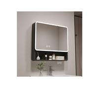 YFAURNDE Armario con Espejo de baño,gabinete de Aluminio montado en la Pared for Organizador,Almacenamiento Multicapa/Impermeable/Iluminado/Ahorro de Espacio/fácil de Instalar(Black,56cm/22in)
